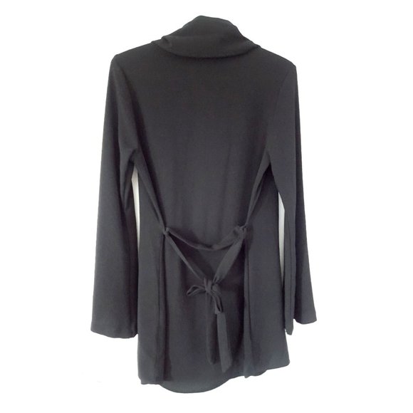Black Duster Waterfall Jacket with Waist Tie - Picture 2 of 2